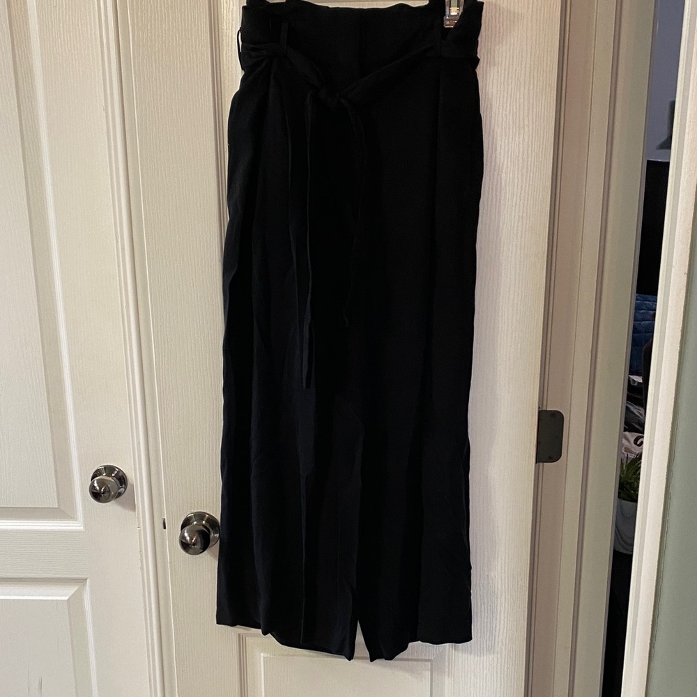 Ann Taylor Black Wide-Leg Pants with Waist Tie
